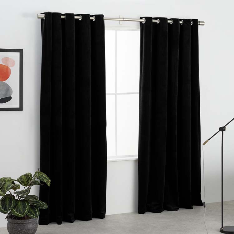 Gordijnen zwart velvet ringen 290x270cm