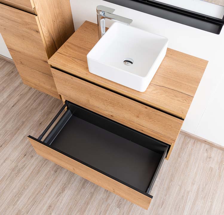 Meuble de salle de bain Daria chêne brun doré 900 mm tablette en saillie melamine