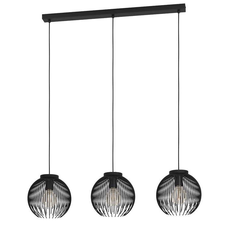 Lampe suspendue noir mat acier 3xE27 L93,5 cm