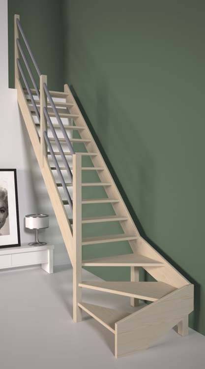 Escalier sapin Leipzig avec quart tournant bas gauche