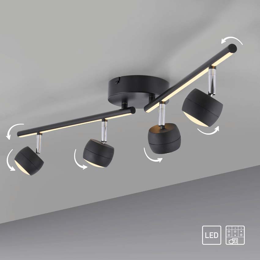 Spot plafond - noir - 13x75cm - dimmable - 4x5,35W - 3000K