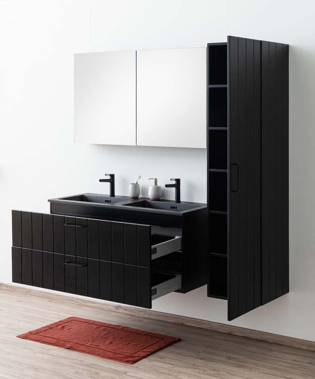Badkamermeubel Jesper zwart hangend met dubbele wastafel zwart 120cm