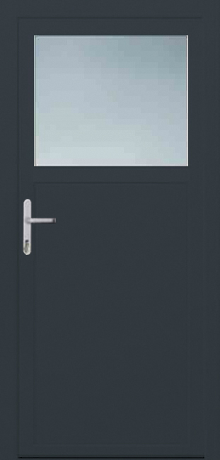 Porte extérieure budget PVC 1/3 vitre structuré anthracite/blanc ouvrant à gauche sur mesure Porte extérieure budget PVC 1/3 vitre structuré anthracite/blanc ouvrant à gauche sur mesure