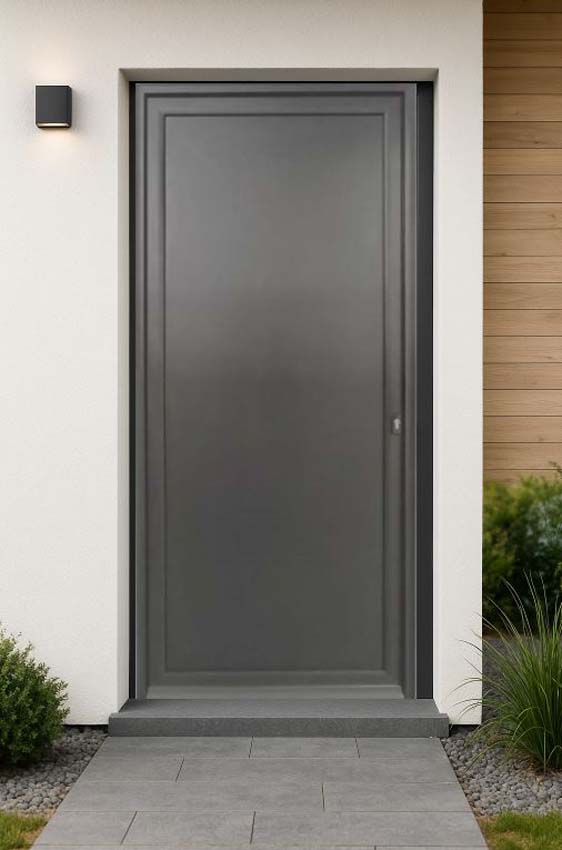 Porte extérieure Tavira en aluminium panneau plat anthracite 960x2180mm poussant à gauche
