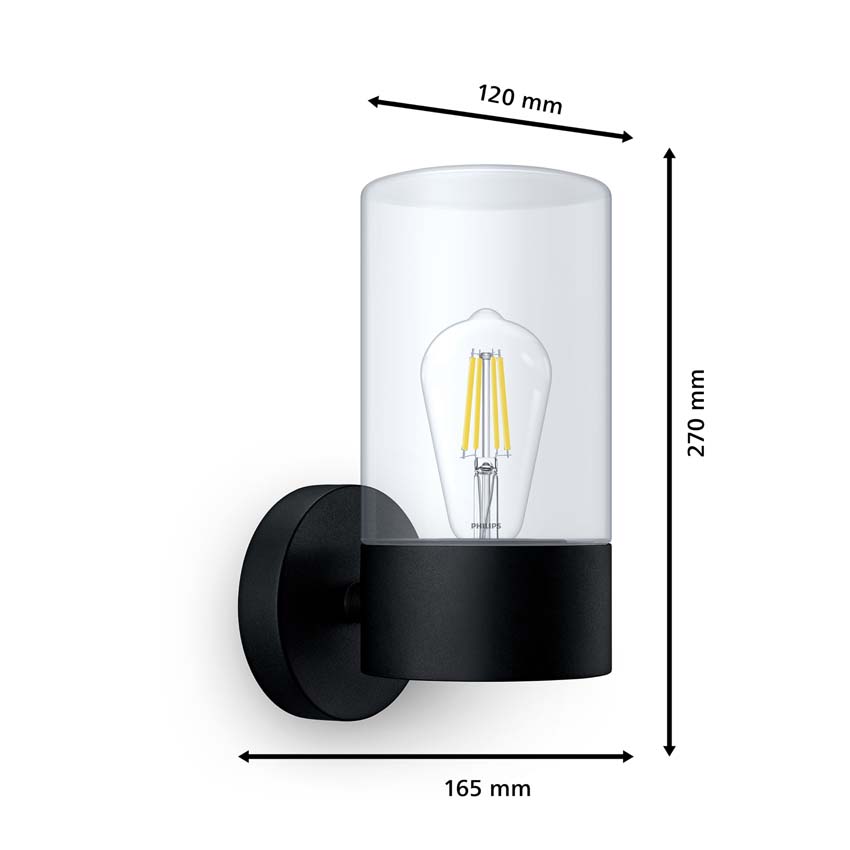 Applique murale extérieure - noir - 27x16,5x12cm - E27 - 1x25W - IP44 - ampoule non incluse