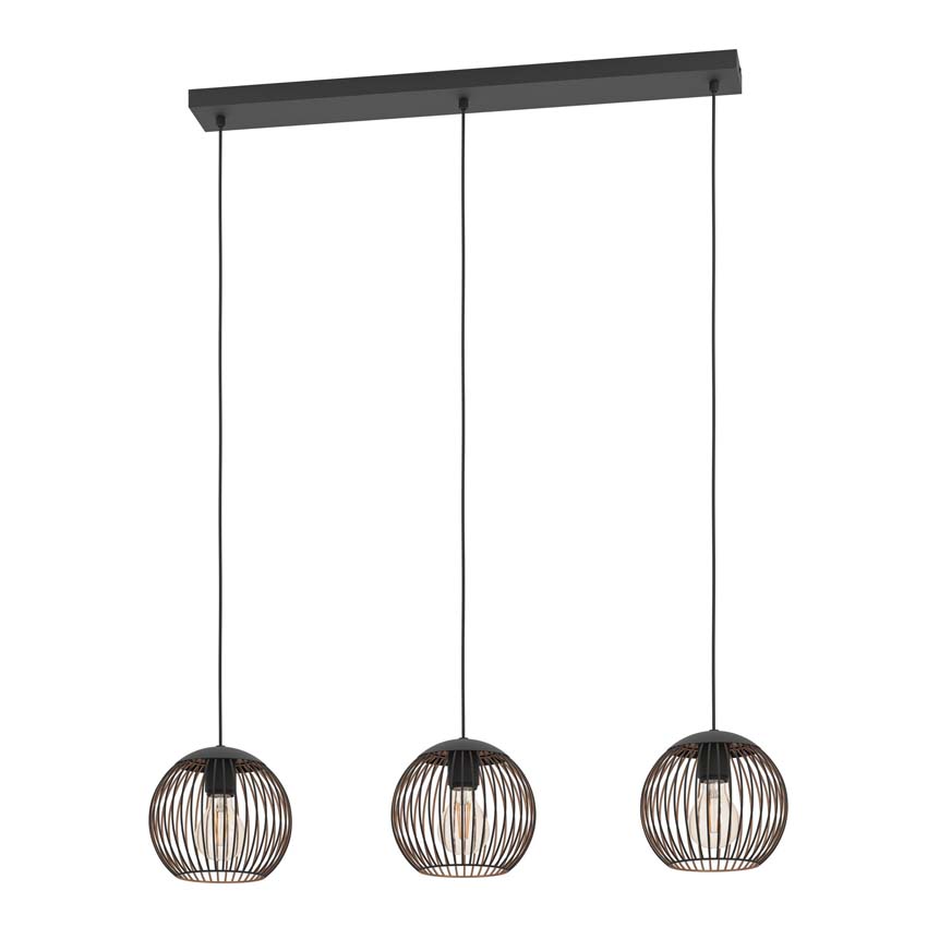 Hanglamp - Zwart/koper - 90x20x110cm - Dimbaar - E27 - 3x60W