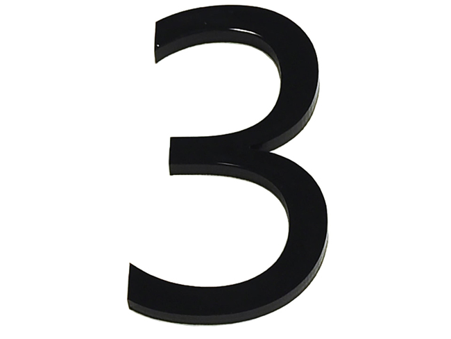 Numéro de maison 3 en PVC noir 9cm avec bande adhésive