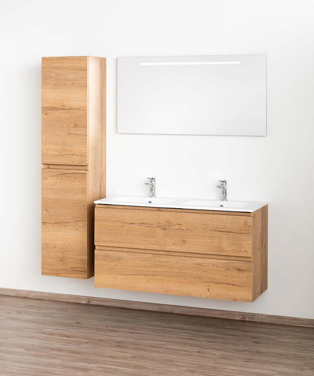 Meuble de salle de bain Daria chêne brun doré 1200 mm 2 lavabo mat