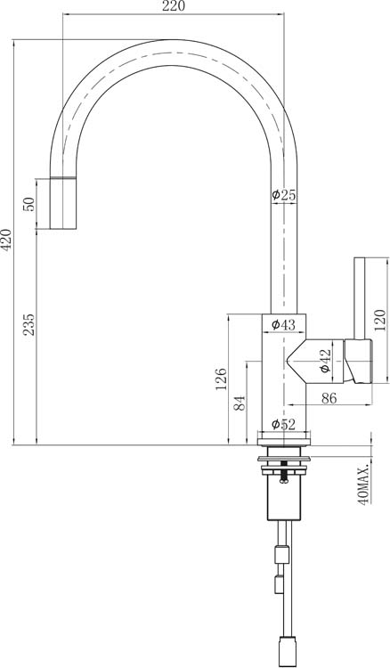 Keukenkraan Lorreine Aire inox uittrekbare uitl
