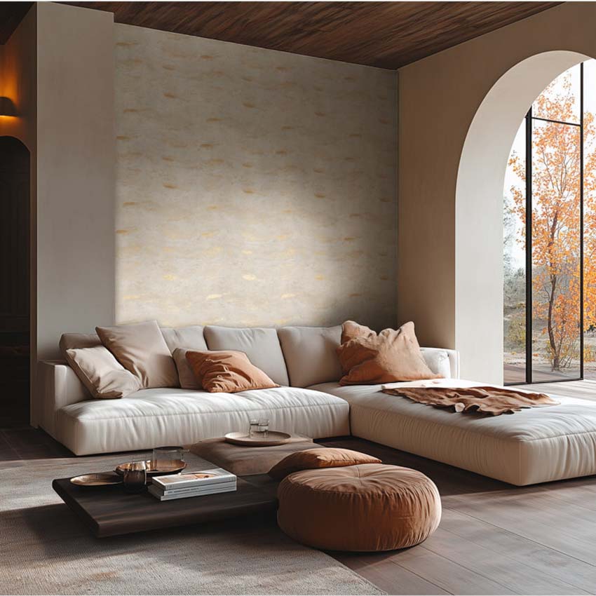 Vinyl op vliesbehang golven beige 0,53x10,05m