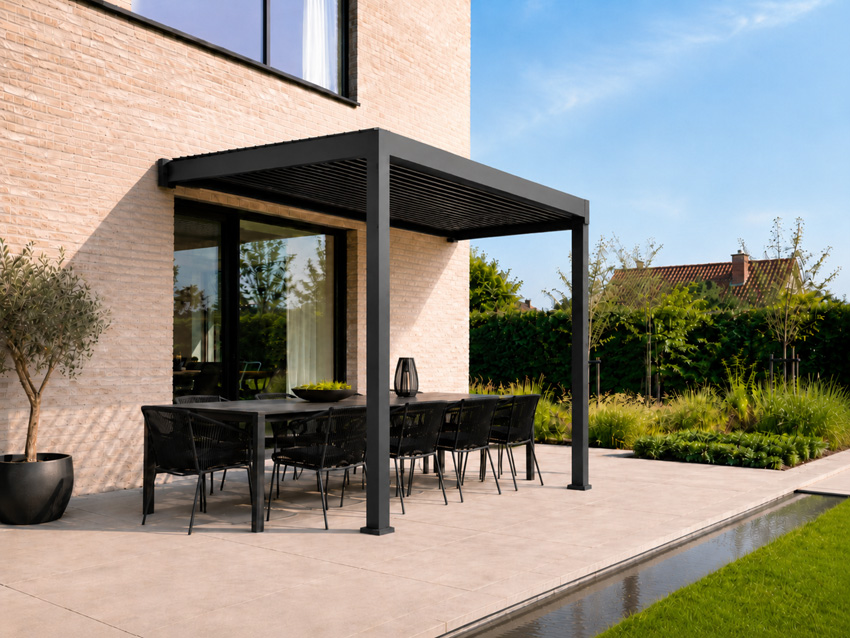 Pergola wandmodel aluminium antraciet 4x3m manueel