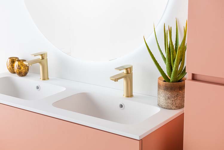 Meuble de salle de bains Puro blush suspendu avec lavabo double blanc mat 120cm