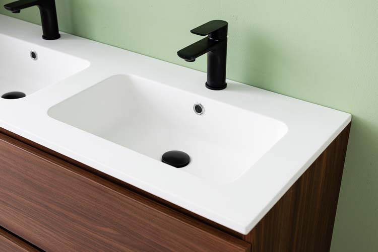 Meuble de salle de bains Dotan noyer suspendu avec lavabo double blanc mat 120cm
