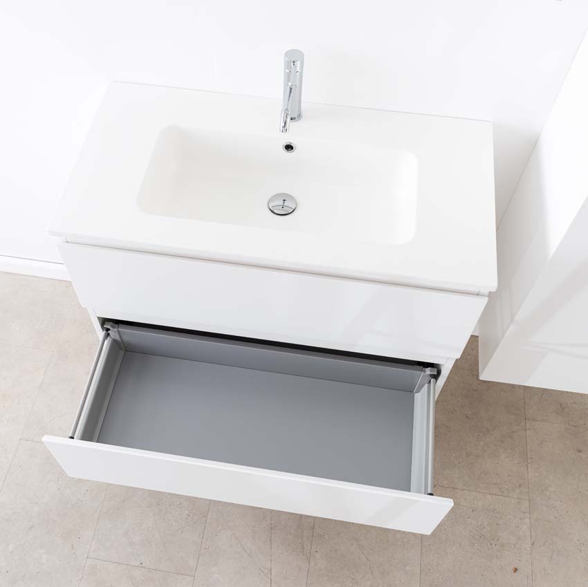 Badkamermeubel Tibo wit met enkele wastafel glanzend wit 90cm