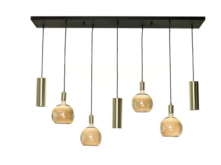 Hanglamp retro 4xE27 goud + 3xtube