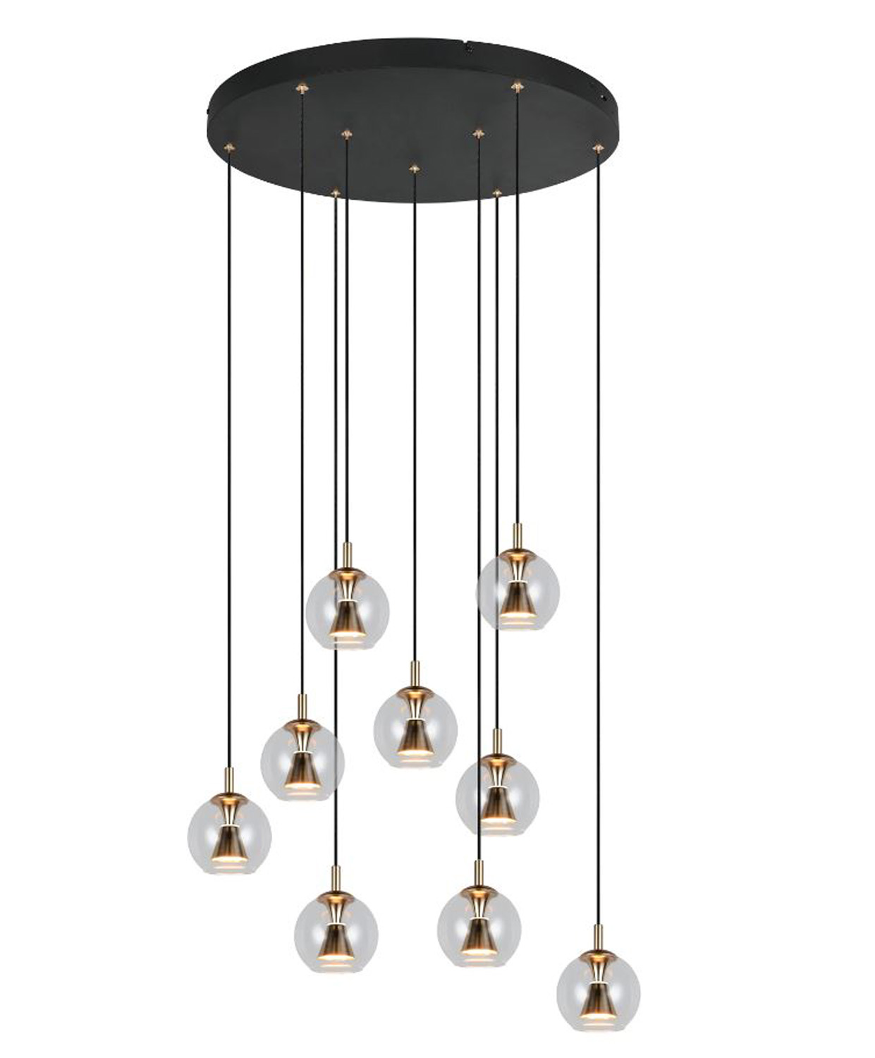 Hanglamp - zwart/goud - Ø63xH300cm - dimbaar - LED - 9x4,2W - 2300/3000/4000K
