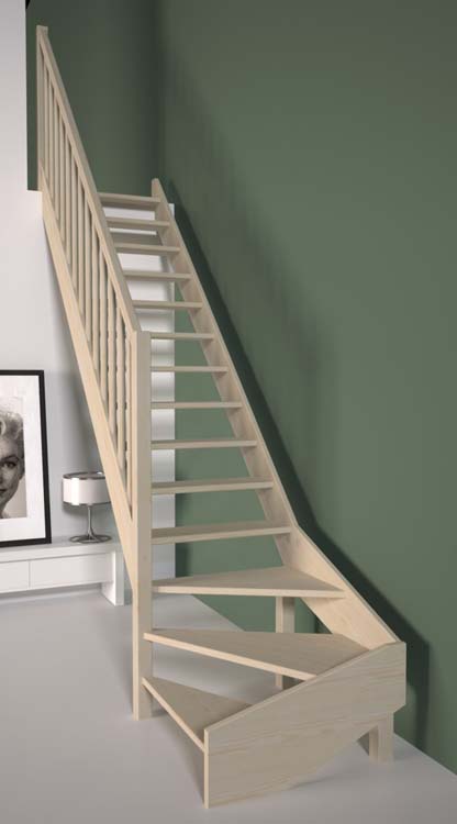 Escalier sapin Leipzig avec quart tournant bas gauche