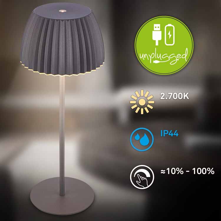 Tafellamp Veluna - zwart - 36.5cm - dimbaar - LED - 2W - 2700K - IP44 - USB