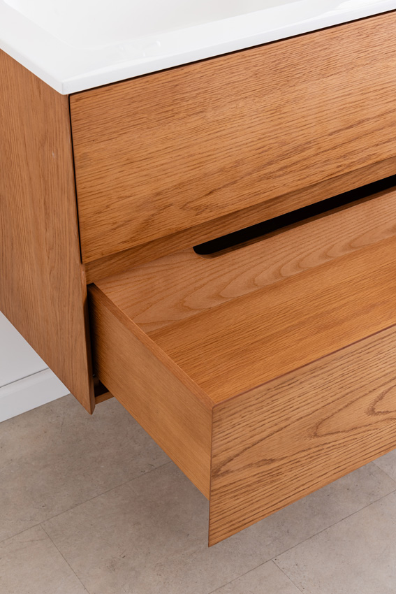 Badkamermeubel Fior eik hangend met dubbele wastafel mat wit 120cm