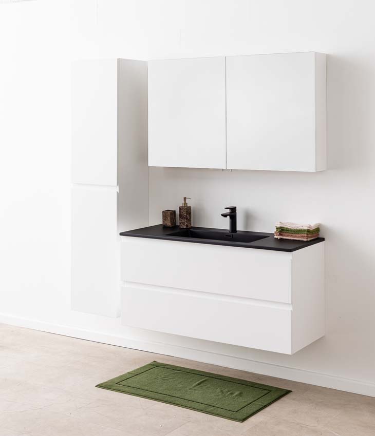 Badkamermeubel Tibo wit met enkele wastafel mat zwart 120cm