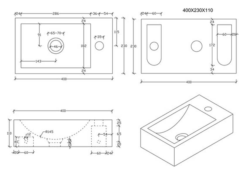Lave-mains Patrick pierre naturelle anthracite 11x40x23cm set complet