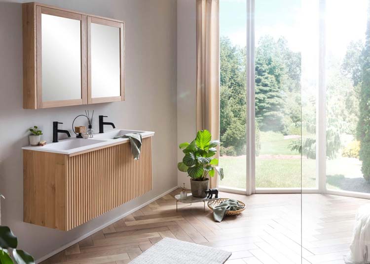 Meuble de salle de bain Fiori chêne naturel rainures 1200 mm