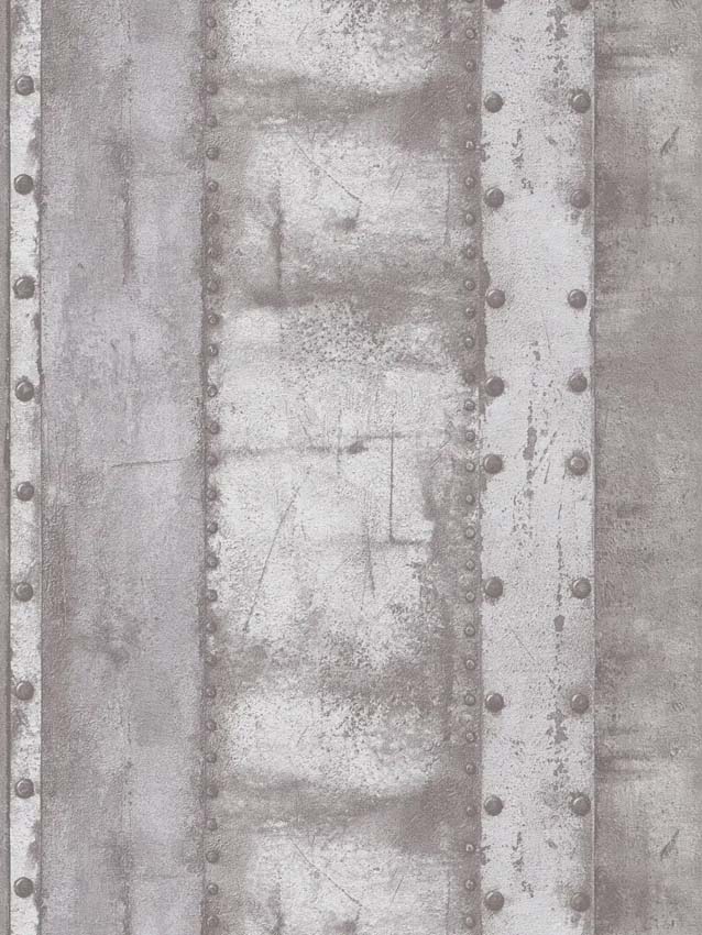 Vinyle sur papier peint intissé plaque acier + rivets 0,53x10m