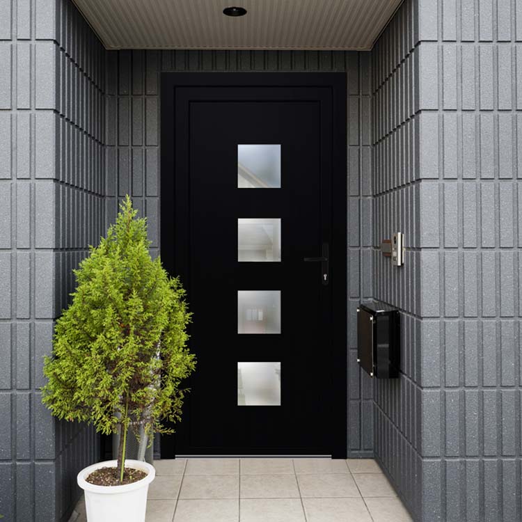 Porte extérieure 4 carrés PVC verre mat noir/blanc 980x2180mm ouvrant à droite Porte extérieure 4 carrés PVC verre mat noir/blanc 980x2180mm ouvrant à droite