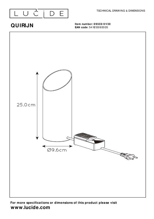 Tafellamp Zwart Ø9,6 1xE27 40W Metaal