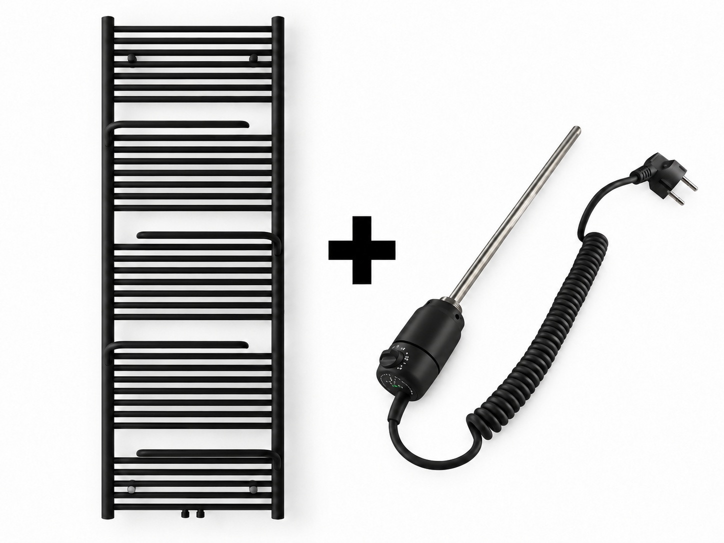 Radiateur sèche-serviettes Dale simple 180x60cm raccordement central noir 946W + résistance électrique noire 900W