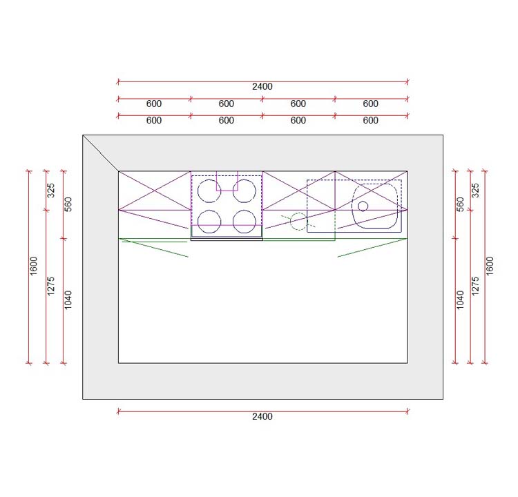 Cuisine Premium 1 aspect bois 240cm - pré-montée - sans appareils - hotte murale en inox