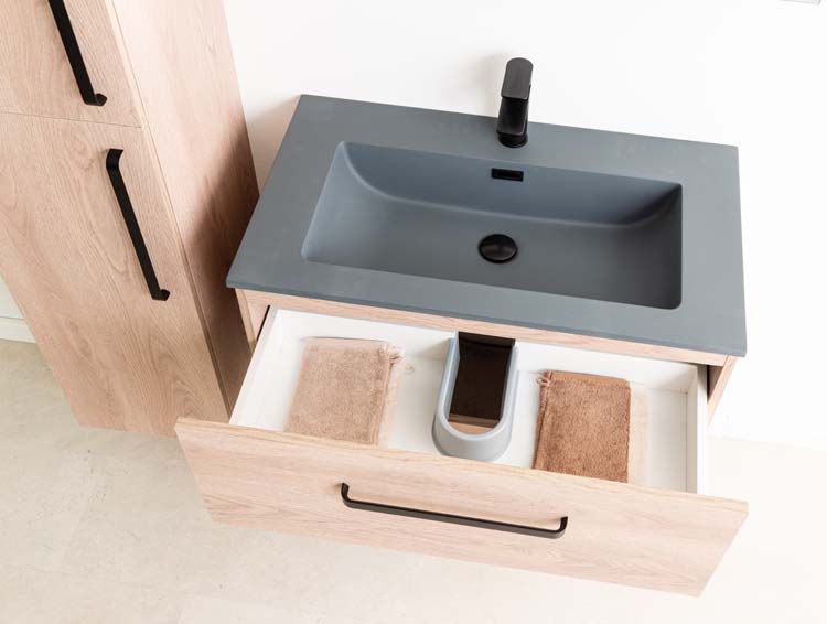Meuble salle de bain Chêne Bison 800 mm lavabo ciment