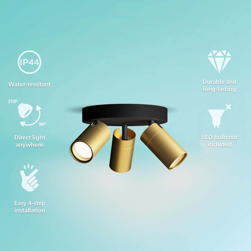 Spot plafond salle de bains or 3 spot retangle IP44