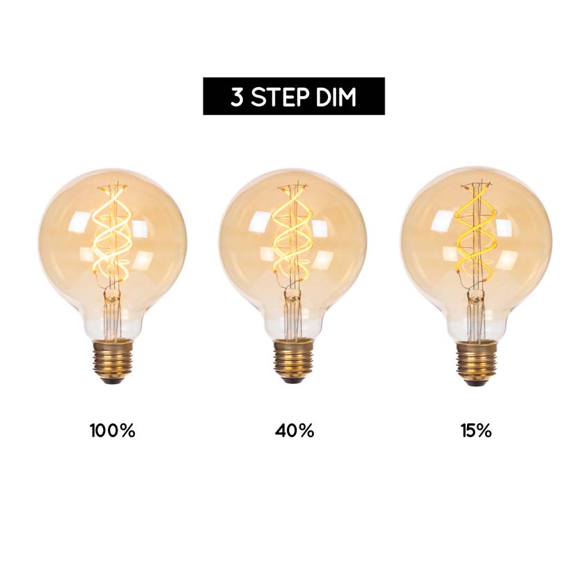 Lucide G125 - Ampoule filament - Ø12,5cm - LED 3 niveaux dimmable (Mémoire) - E27 - 1x4,9W 2200K - Ambré