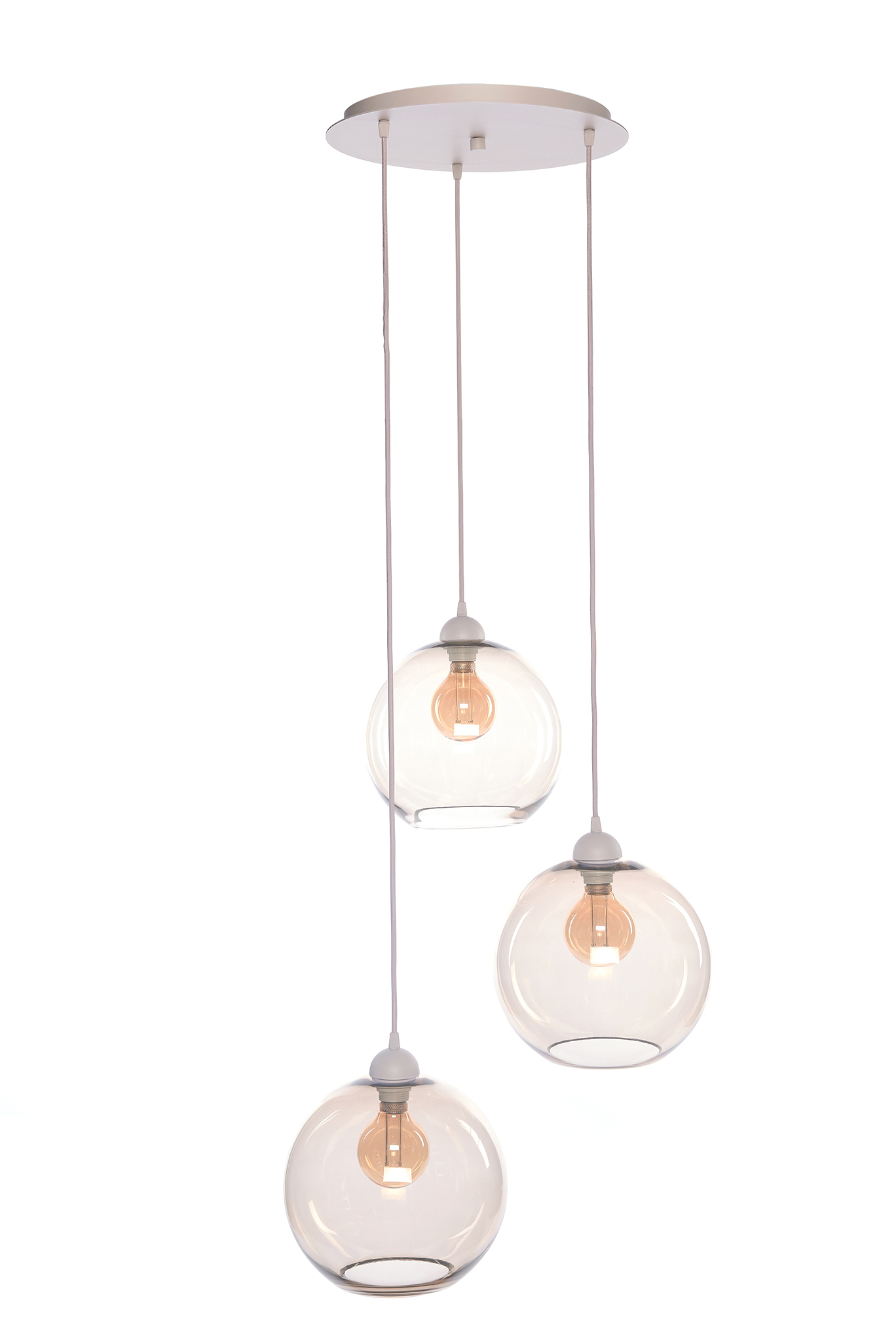 Hanglamp - beige - 3xE27 - 2 glazen Ø29cm + 1 glas Ø18cm - excl. lichtbronnen