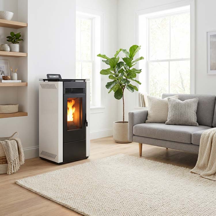 Poêle à granulés Modèle 10 - 9,3kW - 185m³ - blanc - 44x48x102cm