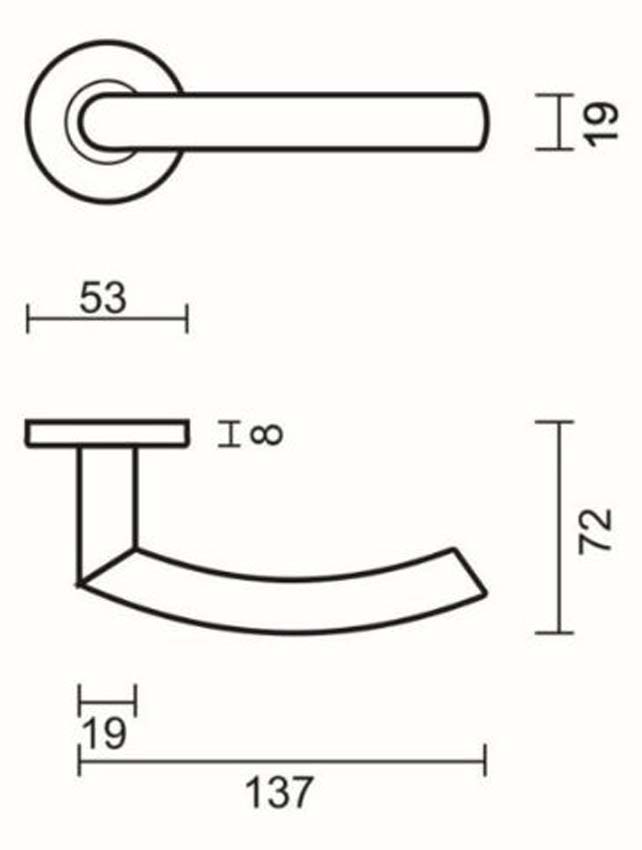 Poignée de porte pro C shape inox plus ronde 19mm set avec rosaces sans plaque de clé