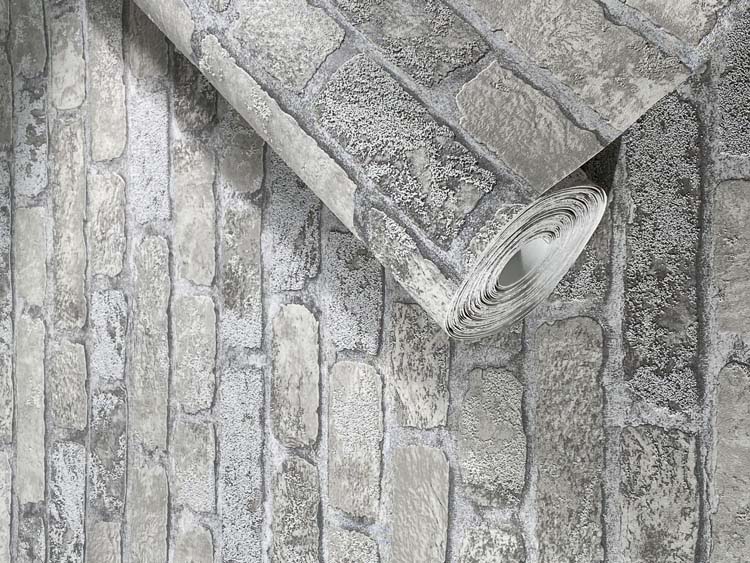 Vinyl op vliesbehang baksteen grijs 0,53x10m