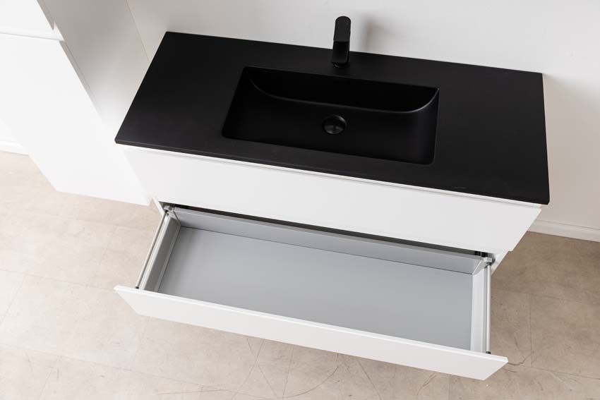 Badkamermeubel Tibo wit met enkele wastafel mat zwart 120cm