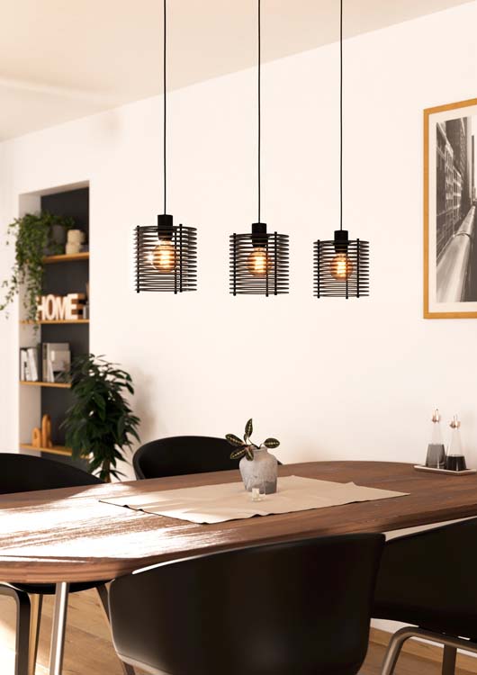 Hanglamp Aivo 3xE27 L88CM zwart/hout