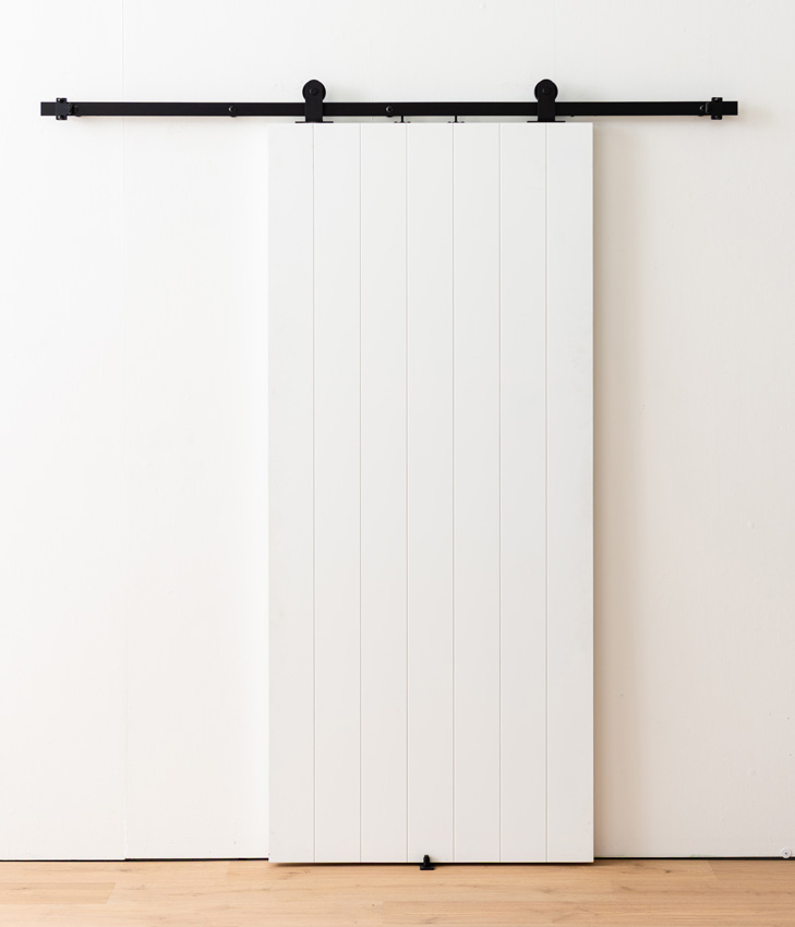 Porte coulissante simple à peindre complète Titus 93x211,5cm + rail noir antique + guide mural