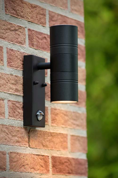 Wandspot buiten - zwart - Ø6,3cm - LED - 2x5W - 2700K - IP44 - sensor