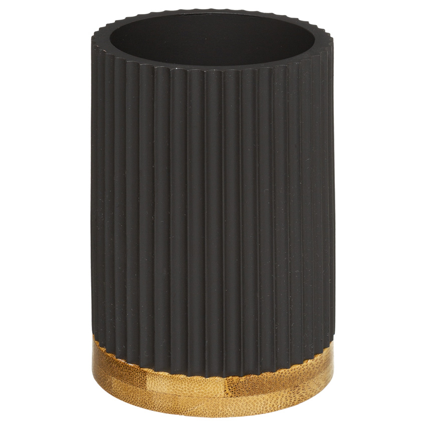 Tandenborstelhouder Owen polyresin/bamboe zwart 7,2x7,2x11cm