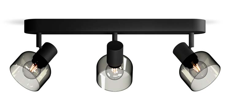 Opbouwspot - glas kort - dimbaar - E14 - 3x25W - excl lamp - zwart