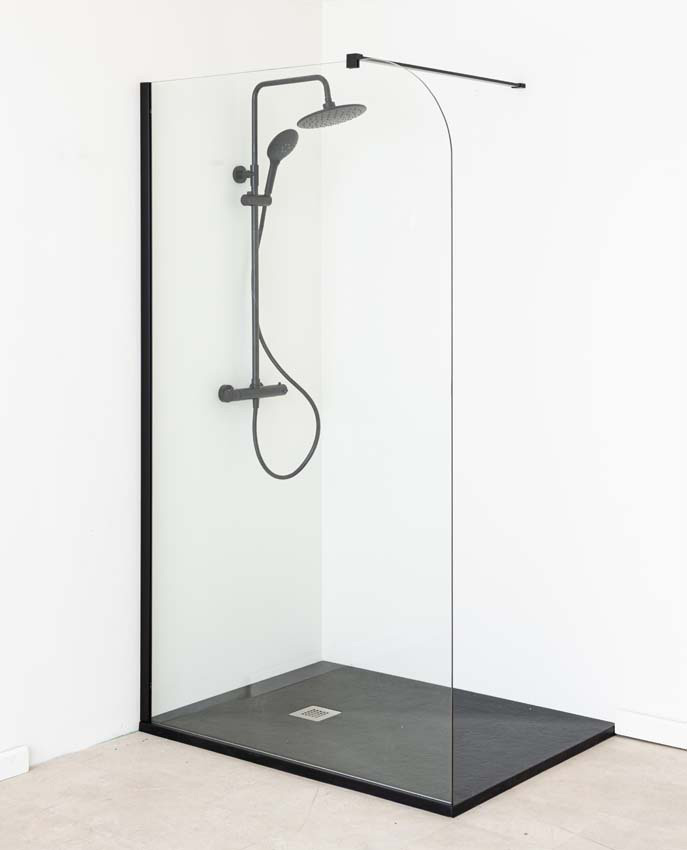 Paroi de douche à l'italienne Avery arrondie verre clair avec kit de profilés noir 97x200cm