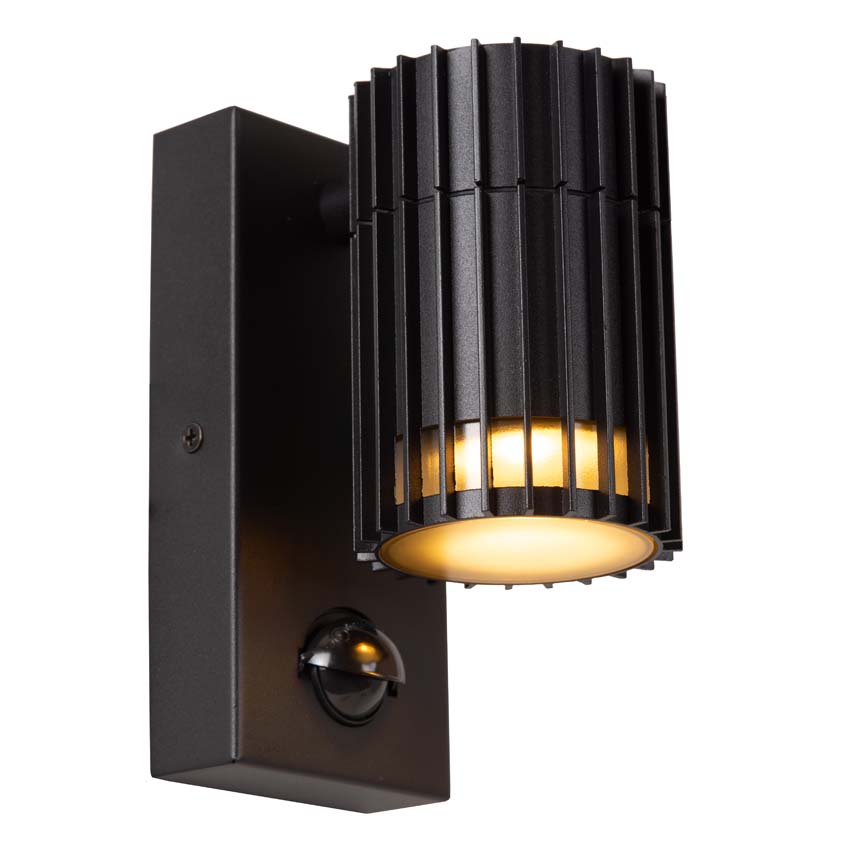 Lucide Essential Timbala - Wandspot / wandlamp binnen/buiten - 1xGU10 - IP44 - Beweging & dag/nacht sensor - Zwart