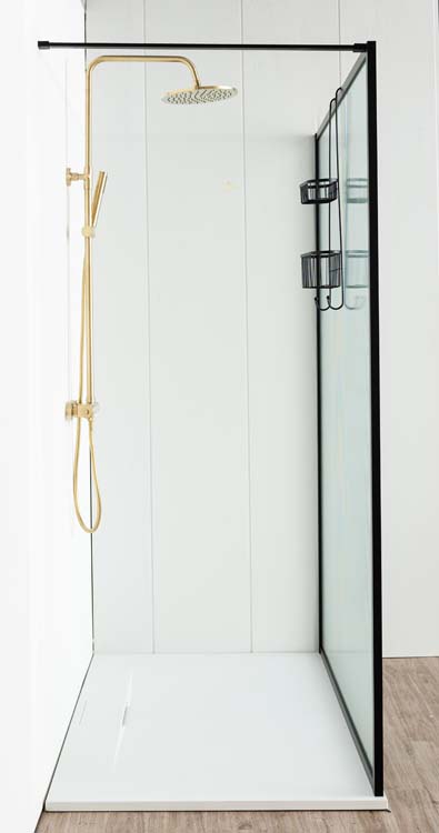 Douchewand Umi2 geribbeld 160 x 200 cm incl stang mat zwart