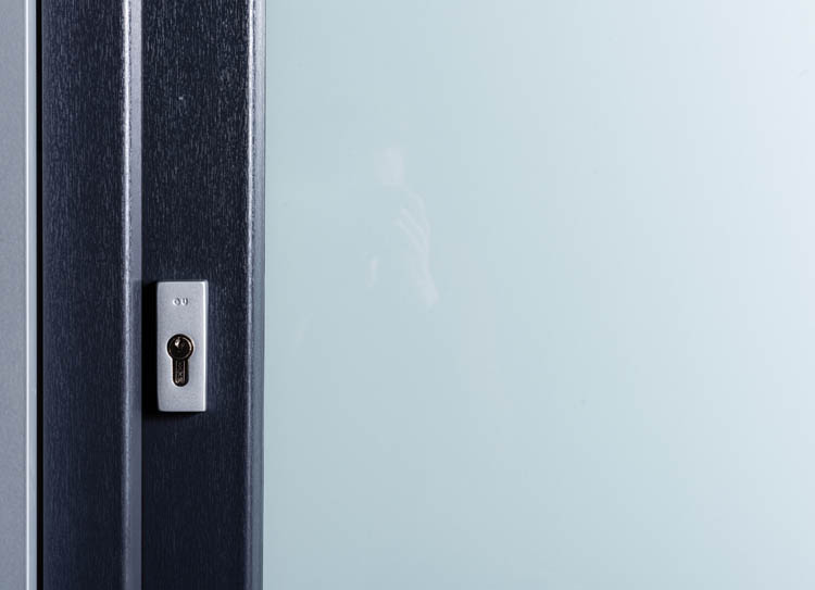 Porte extérieure 2 lignes claires PVC verre mat anthracite/blanc 980x2180mm ouvrant à gauche