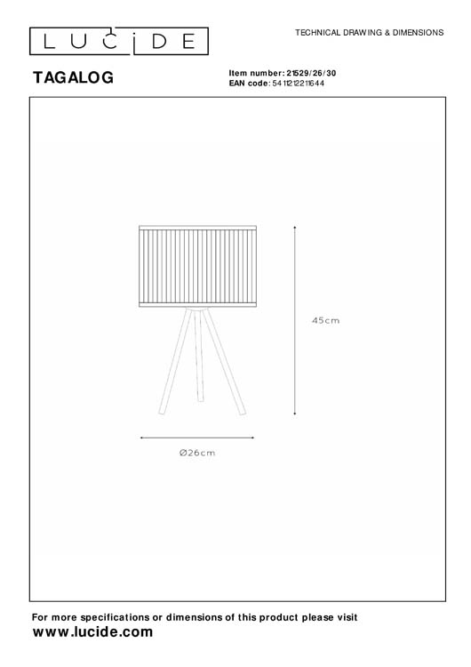 Lucide TAGALOG - Lampe de table - Ø 26 cm - 1xE27 - Noir