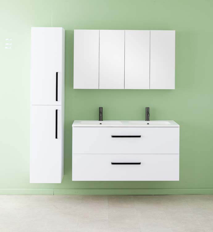 Meuble de salle de bains Bison blanc mat suspendu avec lavabo double blanc brillant 120cm
